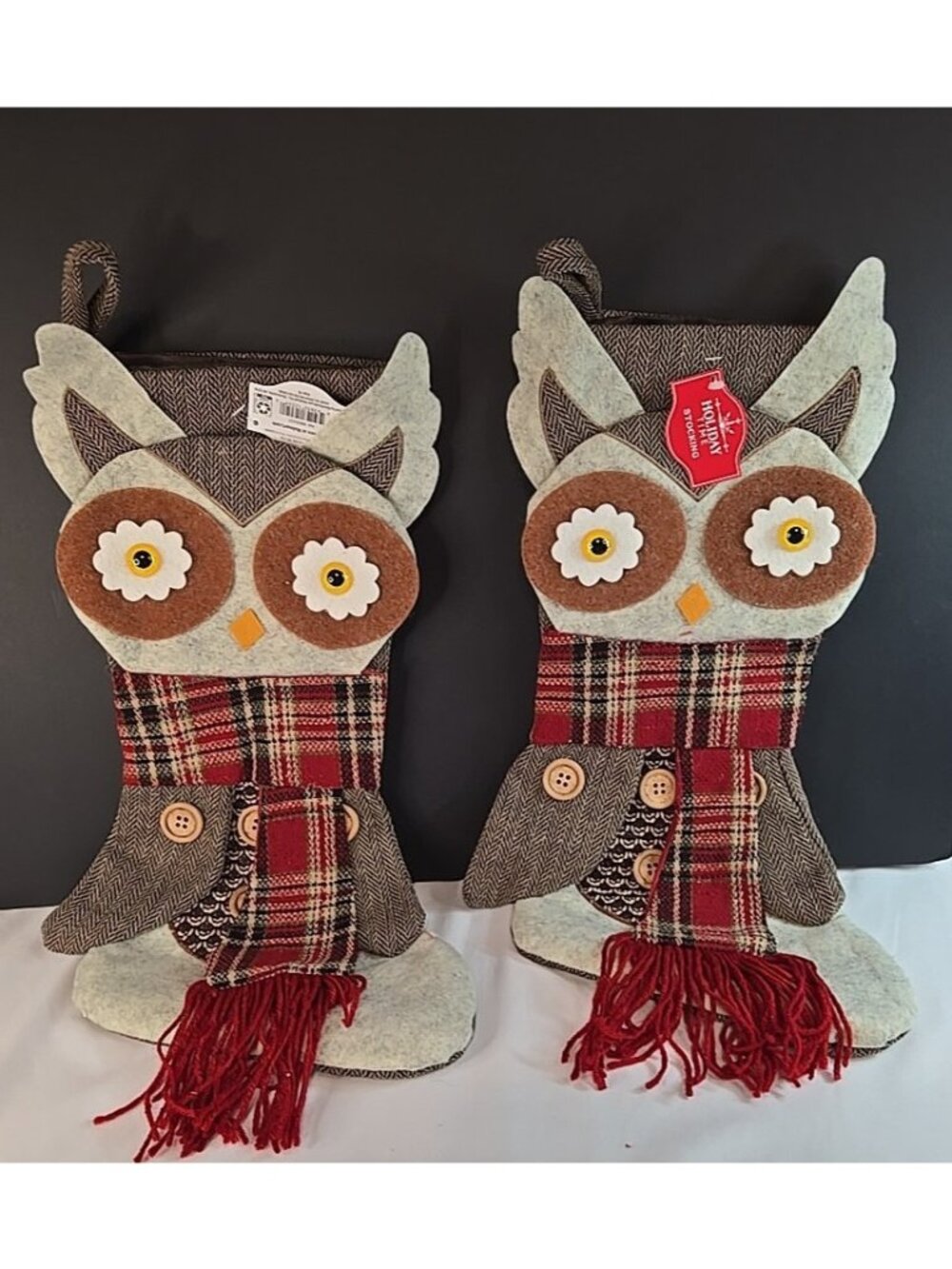 Set of 2 Holiday Time Christmas Owl Stocking 18.5"